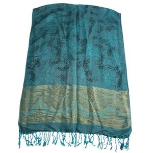 Beautiful heavy blue and gold ladies scarf with tassels